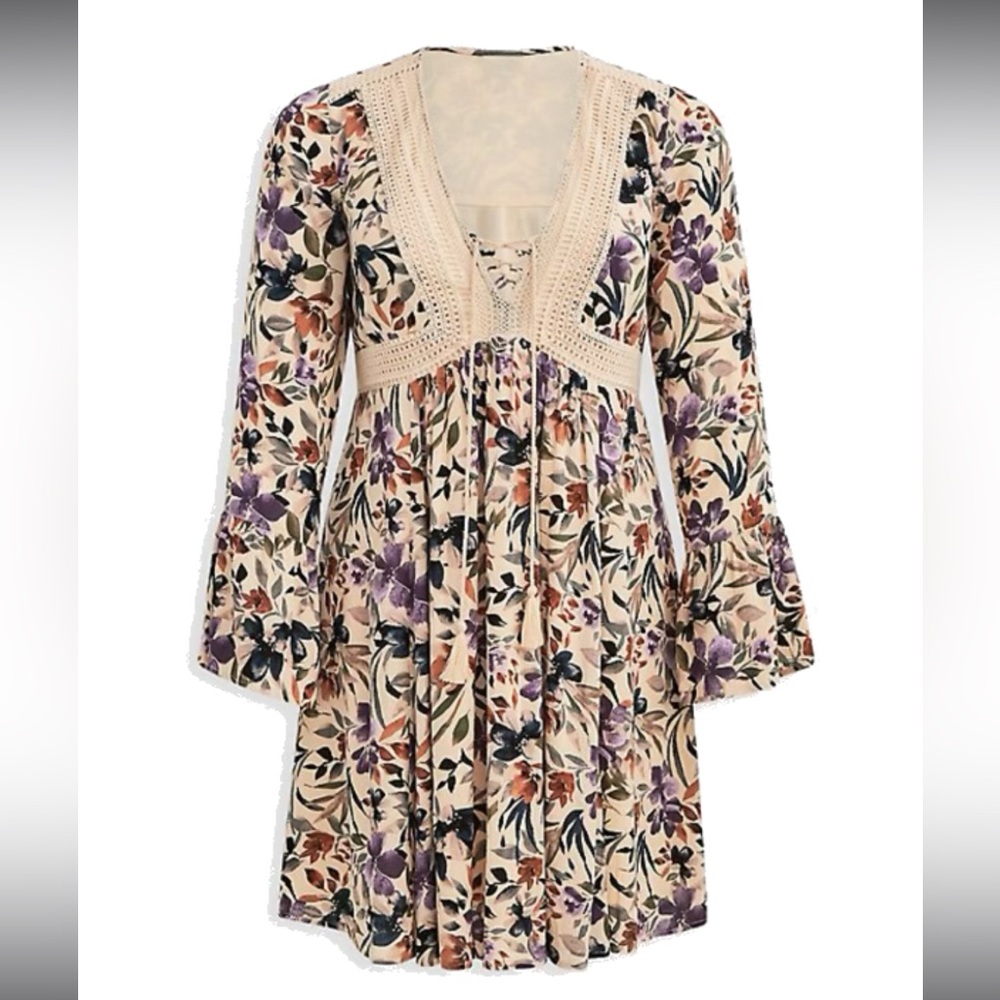 NWOT Torrid Plus Size 0 SAND FLORAL GAUZE LACE-UP SKATER DRESS